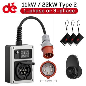 dé EV 충전기 모바일 월박스 11kW 22kW CEE - 타입 2 소켓 16A 32A 3상 전기 자동차 충전기 RFID 제어(전기 계량기 포함)