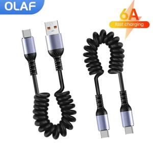 차량용 용수철 데이터 코드, 짧은 고속 충전 와이어, USB C에서 USB C 타입 케이블, 아이폰 15, 화웨이, 샤오미, 삼성용, 25cm ~ 1m, 6A