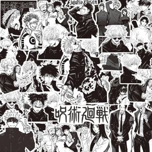 10/30/65개 블랙 화이트 Jujutsu Kaisen 애니메이션 스티커 장식 여행 가방 스크랩북 노트북 핸대폰 문구 만화 아이 스티커