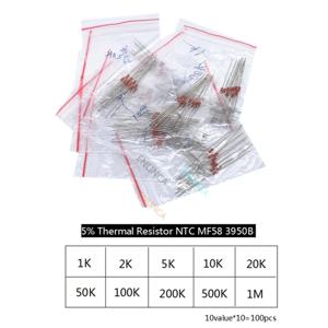 10 값 키트 10 값 * 10 = 100pcs 열 저항 NTC MF58 1K 2K 5K 10K 20K 50K 100K 200K 500K 1M 5% 3950B ohm R 서미스터 센서