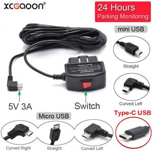 미니 Mico-USB 포트 5V 3A, 24 시간, 자동차 충전 케이블, OBD 하드 와이어 코드, 3.5 미터, 대시 캠, 캠코더, 차량, dvr용 스위치 포함