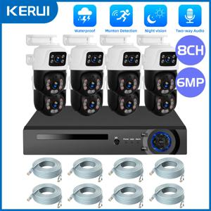 KERUI HD POE 감시 카메라 시스템, 듀얼 렌즈 PTZ 와이파이 IP 홈 보안, 8CH POE NVR 비디오, H.265 CCTV 키트, 2K, 4MP, 6MP, 8CH, 16CH