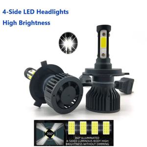 차량용 4 면 LED 헤드라이트, 백색 전구, 자동차 헤드램프, 12V, 4 개의 야광 얼굴, H7, H4, H11, H13, 9004, 9005 9006, H3, H1, 6500K, 2 개