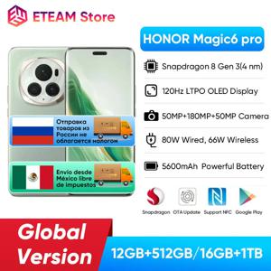 HONOR Magic6 Pro 글로벌 버전 스마트폰, 스냅드래곤 8 Gen 3, 6.8 인치 쿼드 커브 플로팅 스크린, 180MP 잠망경 망원 카메라 6