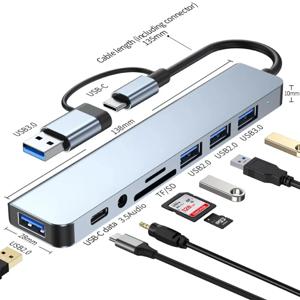 USB C 허브 USB 분배기, 8 in 2 USB 확장기, 4 USB 포트, 1 USBC 포트, TF/SD 카드 리더, 오디오 출력, 맥북과 호환