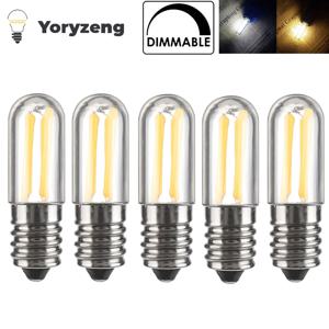 냉장고 램프 필라멘트 COB 램프, E12, E14 LED 전구, 조도 조절 가능, 110V, 220V, 4W, 샹들리에 교체 30W 할로겐 램프, 5 개