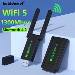 듀얼 밴드용 USB 3.0 와이파이 어댑터, 데스크탑 노트북용 무선 와이파이 리시버, 블루투스 4.2, USB 네트워크 카드, 1300Mbps, 2.4G, 5GHz