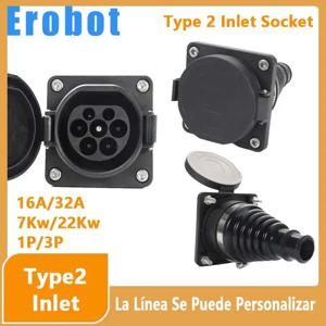 Erobot 전기 자동차 충전 EV 인렛 소켓, IEC 62196-2 EV 충전기 어댑터 플러그, EV 타입 2, 16A-32A, 1P, 3 상