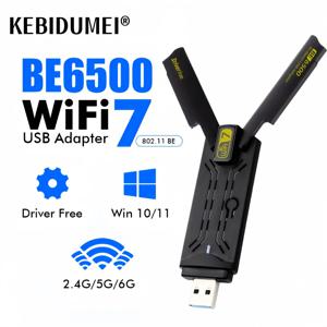 Wi-fi 7 USB 어댑터, BE6500 2.4G 및 5.8G 및 6GHz 무선 네트워크 카드, 802.11be 프리 드라이브 WiFi 어댑터, Win 10/11, 6500Mbps