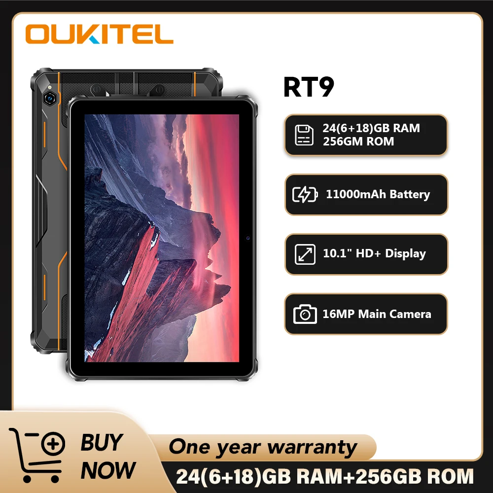 Oukitel RT9 견고한 태블릿, 10.1 인치 HD 디스플레이, 24GB RAM, 256GB 방수 태블릿, 11000mAh 배터리, 안드로이드 14.0 태블릿 PC