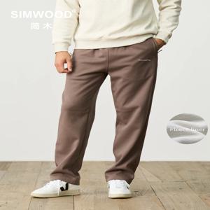 SIMWOOD 남성용 루즈 스트레이트 웜 플리스 라이너 조거, 정전기 방지 편안한 스웻팬츠, 400gsm, 2024 가을 겨울 신상