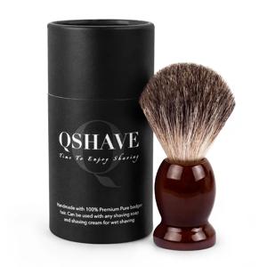 Qshave-남성용 순수 오소리 헤어 면도 브러시 우드 100% 면도기, 더블 에지 안전 스트레이트 클래식 안전 면도기 브러시