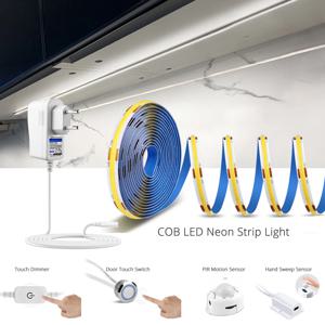 COB LED 스트립 테이프 조명, RF 원격 캐비닛 도어 터치 조광기, 핸드 스윕 PIR 모션 센서 포함, 12V 320 LEDs/m 너비 8mm