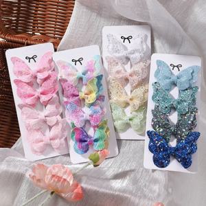 2/4/5Pcs 소녀 귀여운 장식 조각 더블 나비 헤어 클립 활 머리핀 DIY 모자를 쓰고 있죠 활 장식 헤어 그립 유아 헤어 액세서리