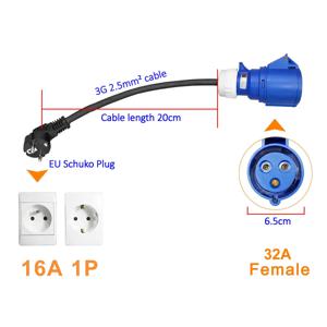 EV 충전기용 전기 자동차 충전 어댑터, 32A 블루 CEE 소켓-16A EU 슈코 플러그 어댑터, 7KW-3.5KW