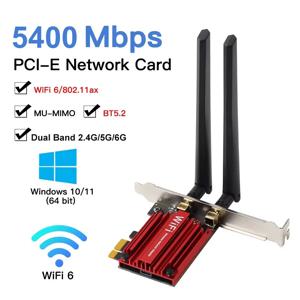 PCIE 와이파이 어댑터 무선 네트워크 카드, 블루투스 5.2, 트라이 밴드, 2.4G, 5G, 6Ghz, 802.11AX, AC, 윈도우 7, 8, 10/11, 5400Mbps ,5400Mbps WiFi 6E PCIE WiFi Adapter Wireless Network Card Bluetooth 5.2 Tri-Band 2.4G/5G/6Ghz 802.11AX/AC For Windows