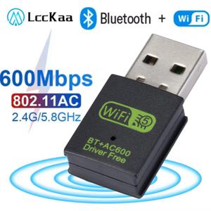 PC 노트북 데스크탑용 무선 USB 와이파이 리시버 네트워크 카드 동글, 600Mbps USB 와이파이 블루투스 어댑터, 듀얼 밴드 2.4/ 5.8Ghz