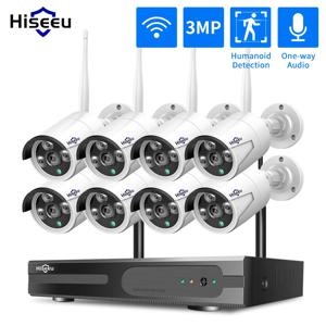 Hiseeu 와이파이 IP 카메라 보안 키트, 사람 감지, 야간 투시경, 단방향 오디오, 무선 CCTV 감시 시스템, 16CH NVR 3/5MP