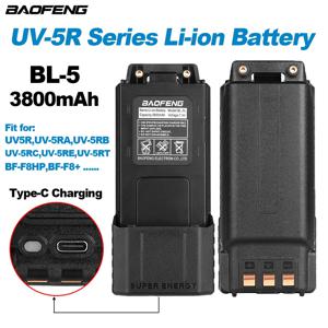 BL-5 Baofeng UV-5R 시리즈 워키토키 대용량 리튬 이온 배터리, UV5R UV-5RT BF-F8HP F8 + 양방향 라디오용 C타입, 3800mAh