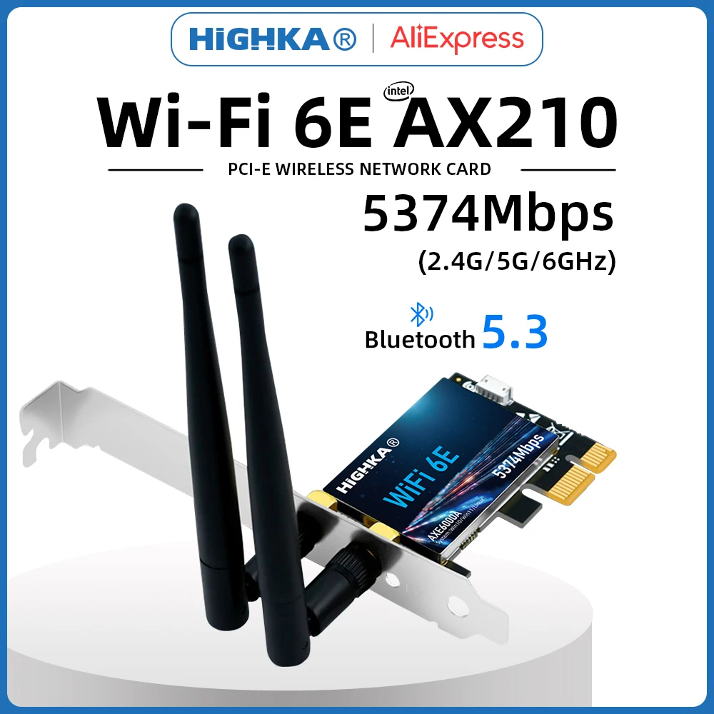 Wi-Fi 6E intel AX210 PCIe Wifi 카드 PC용 2.4G/5G/6GHz 5374Mbps PCI Express 무선 네트워크 카드 Bluetooth 5.3 WiFi 어댑터