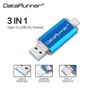 DataRunner 3 IN 1 고속 OTG USB 플래시 드라이브 유형 C 펜 드라이브, 512GB 256GB 128GB 64GB 32GB Pendrive USB 3.0 메모리 스틱