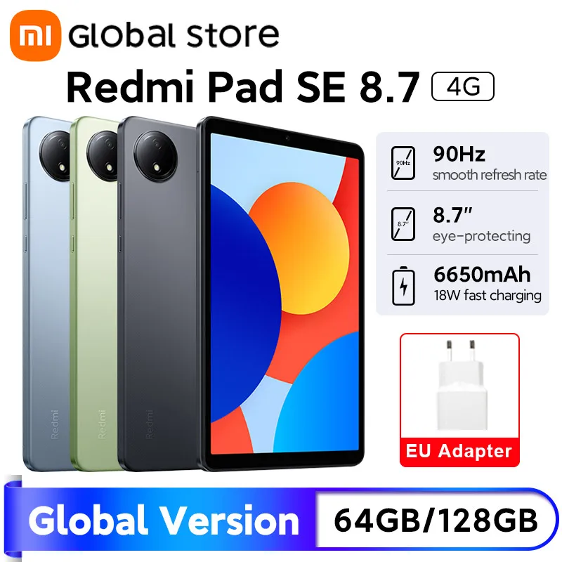 글로벌 버전 샤오미 레드미 패드 SE 8.7, 4G LCD, 6650mAh 배터리, 8MP 카메라, 90Hz, 18W 고속 충전, MediaTek Helio G85, 옥타코어 CPU