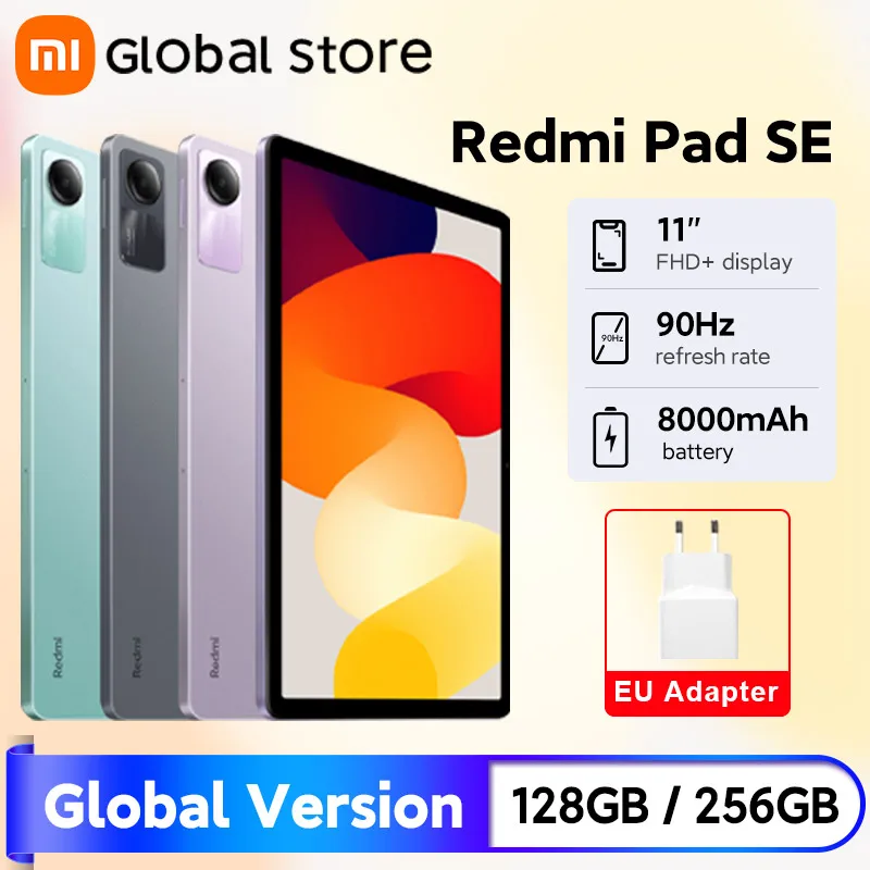 샤오미 레드미 패드 SE 글로벌 버전, 스냅드래곤, 128GB, 256GB®680 미 태블릿 쿼드 스피커, 돌비 애트모스®디스플레이, 90Hz, 11 인치, 8000mAh