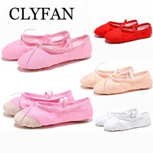 CLYFAN 블랙 레드 핑크 화이트 캔버스 플랫 요가 교사 체조 발레 댄스 슈즈, 여아 여성용 키즈 발레