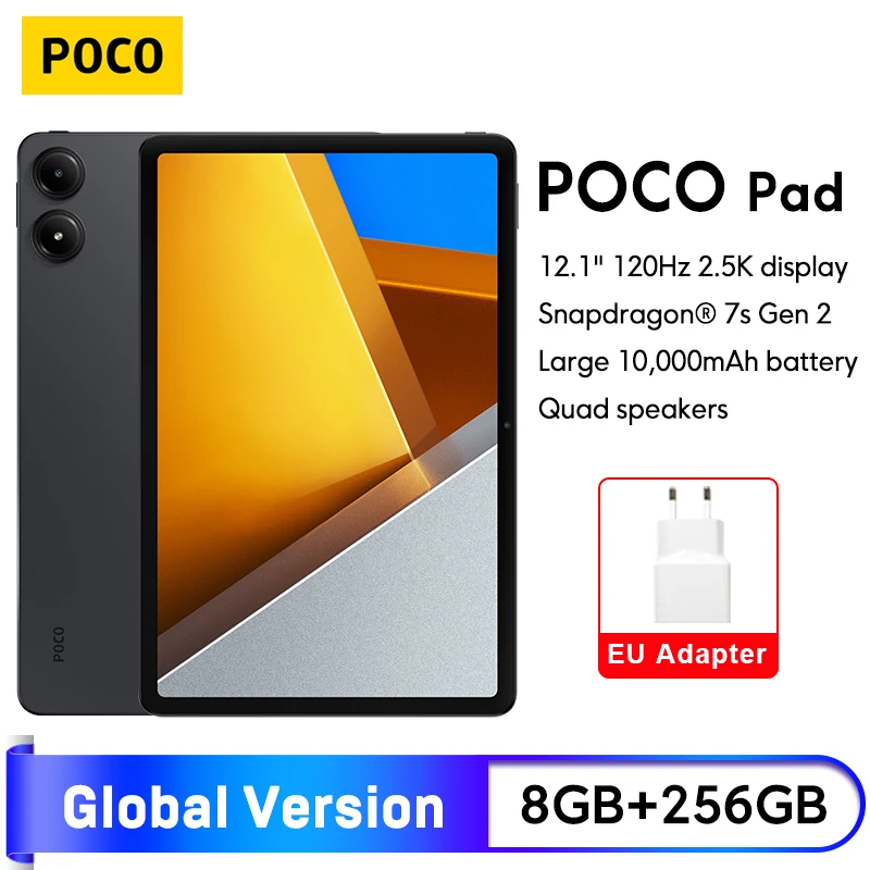 POCO 패드 태블릿 글로벌 버전, 스냅드래곤 7s Gen 2 옥타 코어, 12.1 인치, 120Hz, 2.5K 디스플레이, 8GB, 256GB, 33W, 10000mAh