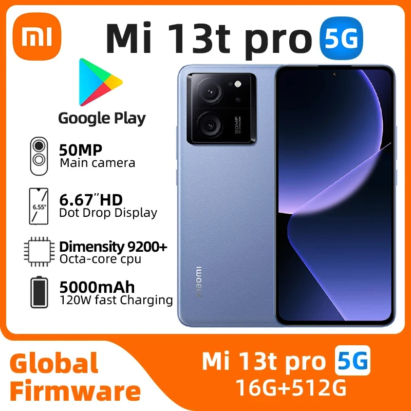 샤오미 13T 프로 5G 스마트폰 CPU MediaTek Dimensity 9200 + 배터리 용량 5000mAh 50MP 카메라, 정품 중고 휴대폰