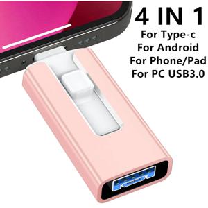 아이폰용 USB 3.0 플래시 드라이브, 512G, 256G, 2T, 1TB, 4in 1 인터페이스, 아이폰 7, 8, 9, 11, 12/13 아이패드용 Mirco TYPE 펜드라이브