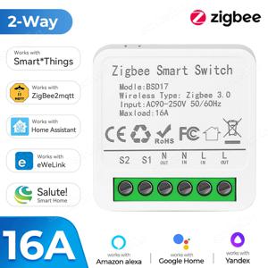 EWeLink 앱 미니 ZigBee3.0 스마트 스위치, 양방향 DIY 스위치 차단기, 타이머 음성 제어 모듈, 앨리스 알렉사 구글 홈 지지대, 16A