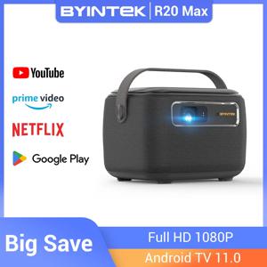 BYINTEK R20 맥스 미니 프로젝터, 4K DLP, 스마트 와이파이, 안드로이드 11.0, LED 1080P, 야외 홈 시어터 프로젝터, 15600mAh 배터리