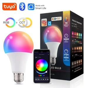 투야 E27 블루투스 스마트 LED 전구, 색상 변경 조명, 밝기 조절 RGB LED 램프, 스마트 라이프 앱 제어, A60, 9W, 220V, 110V