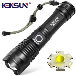 KENSUN-고출력 XHP70 충전식 Led 손전등, 4 코어 줌 Usb 핸드 랜턴, 캠핑, 야외 및 비상 사용 플래시라이트