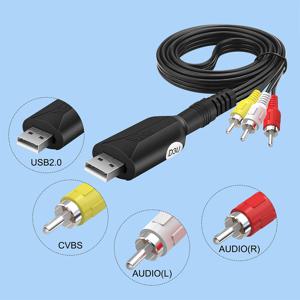 USB 2.0 비디오 캡처 카드, 3RCA to USB 2.0 오디오 비디오 캡처 어댑터 컨버터, VHS 박스, VHS VCR TV 지원, Win 7, 8/10