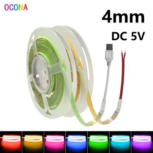 OCONA 컬러 USB COB LED 스트립 조명, 컴퓨터 PC 장식 캐비닛 480LED, 레드 화이트 LED 테이프, 리본 배터리 전원, 4mm DC 5V