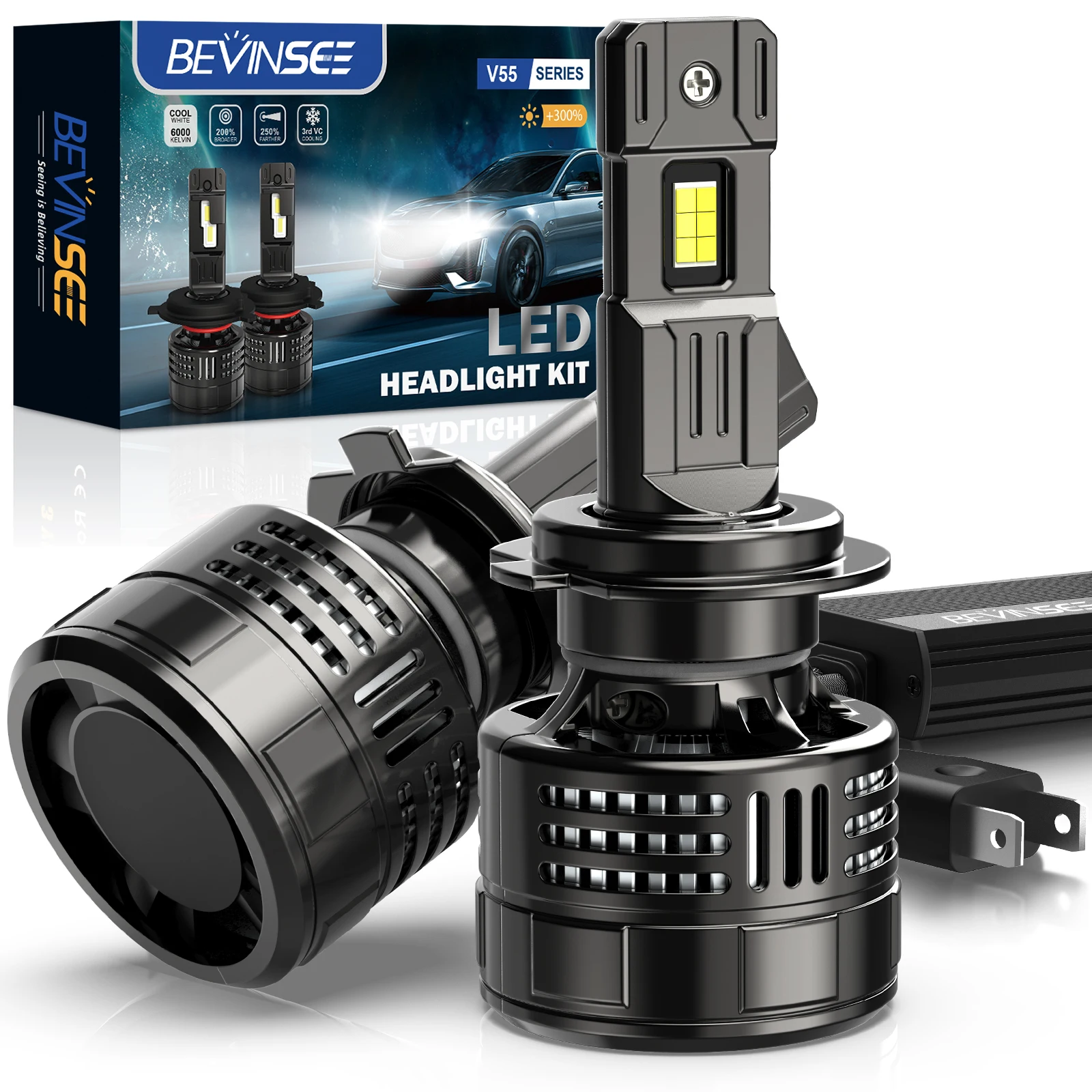 BEVINSEE V55 150W 28000LM H7 H4 H11 LED 캔버스 LED 전조등 9005 HB3 9006 HB4 H8 H9 9012 HIR2 LED 자동차 슈퍼 브라이트 램프