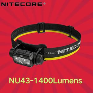 NITECORE-NU43 1400 루멘 충전식 헤드램프 배터리 내장, 3,400mAh 리튬 이온 배터리 빔 색상 + 레드 라이트