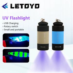 LETOYO UV USB 손전등 LED 미니 라이트, 휴대용 충전식 방수 손전등, 오징어 지그 금속 지그 바다 낚시 도구