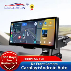 OBDPEAK T20 대시 캠 후방 카메라, 10.26 인치, 카플레이 및 안드로이드 자동 스마트 플레이어, GPS 내비게이션, 자동차 DVR FM 미러 모니터