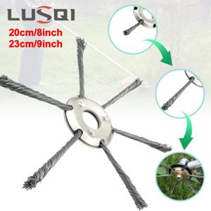 LUSQI 20/23cm 스틸 와이어 휠 헤드 업그레이드 된 잔디 트리머 헤드 범용 잡초 브러시 제거 이끼 녹 맞는 가솔린 Brushcutter