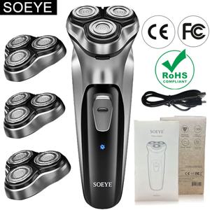 남성용 전기 면도기, 3D 플로팅 블레이드 수염 트리머, USB 충전 헤어 커팅 머신, SOEYE 면도기