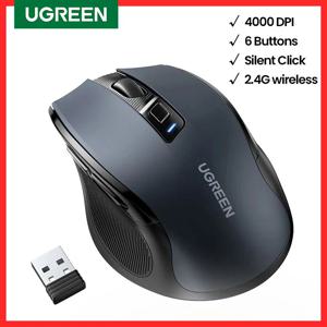 UGREEN 무선 인체 공학적 마우스, 맥북 태블릿 노트북용 무음 마우스, 조용한 2.4G 마우스, 4000 DPI 무음 6 버튼