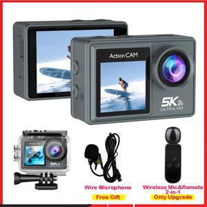 듀얼 IPS 터치 LCD 액션 카메라, 5K 4K60FPS, DVR EIS, 170 ° 30M 방수, 5 배 줌, 스포츠 카메라, 무선 마이크 및 리모컨 포함