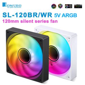 JONSBO SL-120 케이스 팬, ARGB 사일런트 CPU 쿨러 팬, PWM 직렬 가능 리버스 팬, 화이트 블랙, 120mm, 5V, 3 핀