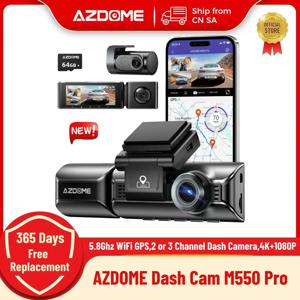 AZDOME M550 프로 대시 캠 자동차 DVR, 5.8Ghz 와이파이, 3.19 인치 IPS, 2 또는 3 채널 대시 카메라, GPS 야간 투시경, 듀얼 4K + 1080P 주차 모니터