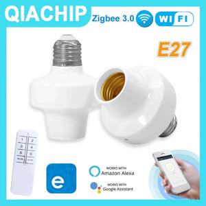 QIACHIP 스마트 램프 거치대 LED 전구 어댑터, 지그비 라이트 소켓, eWelink 음성 제어, 알렉사 구글 홈, 와이파이 E27