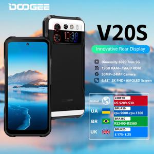 DOOGEE V20S 5G 견고한 스마트폰, 디멘션 6020 옥타코어, 6.43 인치 AMOLED 듀얼 디스플레이, 12GB + 256GB, 50MP AI 카메라, 월드 프리미어