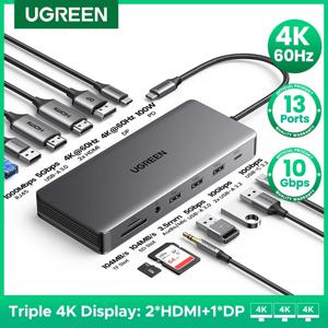 UGREEN USB C 허브 도킹 스테이션, 맥북 프로 에어 델 XPS용, 13 인 1, 4K 트리플 디스플레이, 듀얼 HDMI DP, 10Gbps, USB3.2 PD, 100W SD/TF